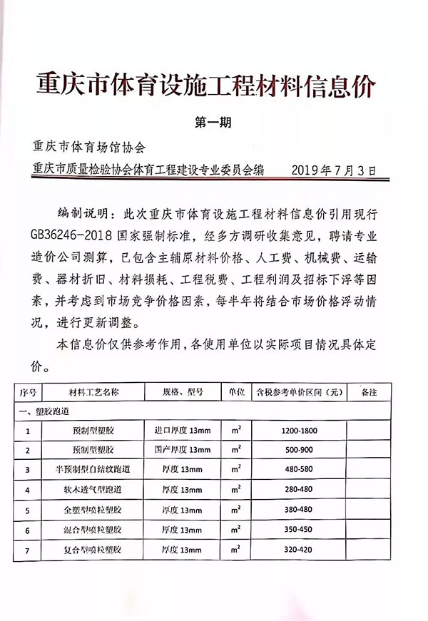 育場地場館、中小學(xué)塑膠跑道建設(shè)信息價